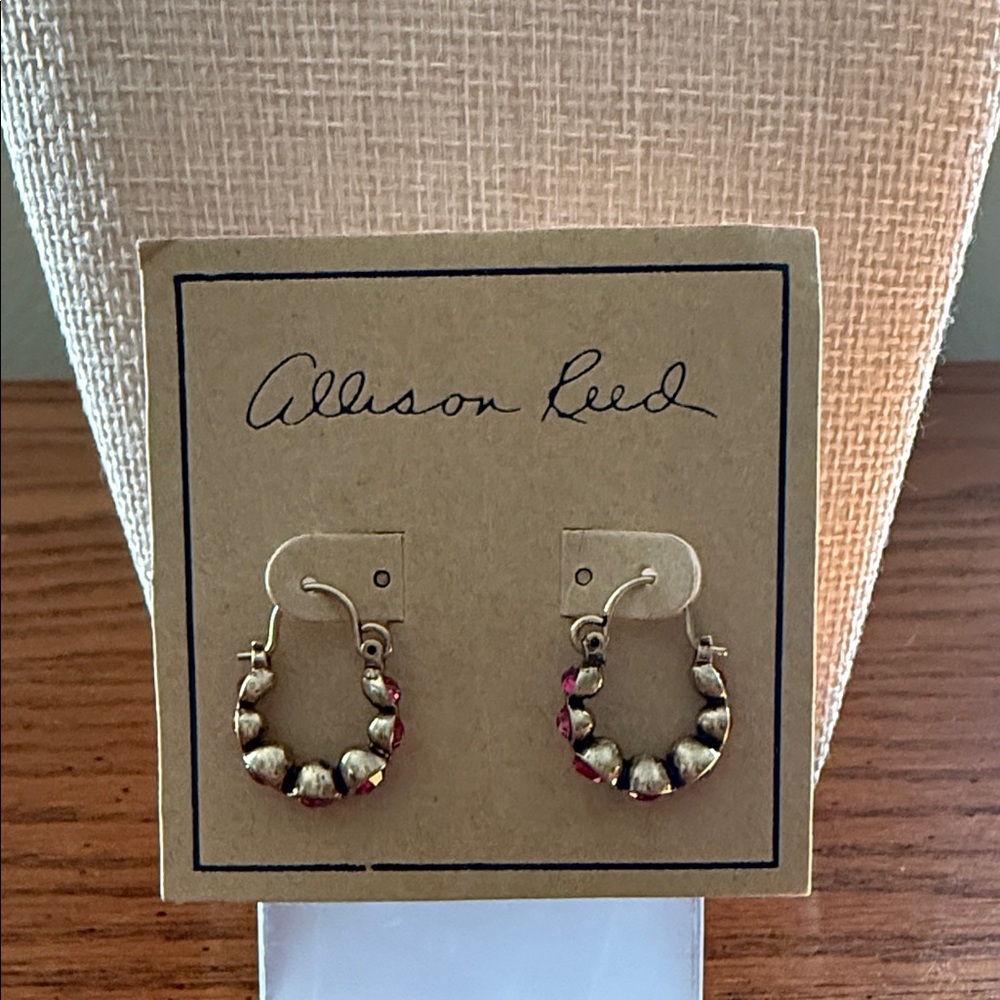 Gold-Tone Hoop Earrings with Pink Stones